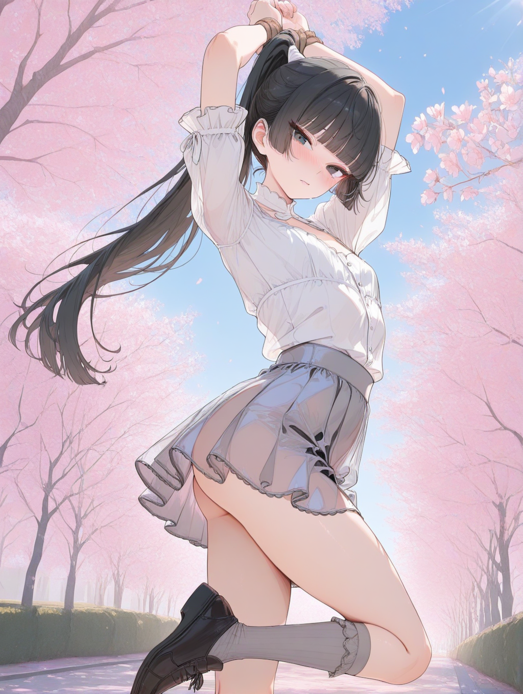 美央とサクラ_ポニーテール（高め）