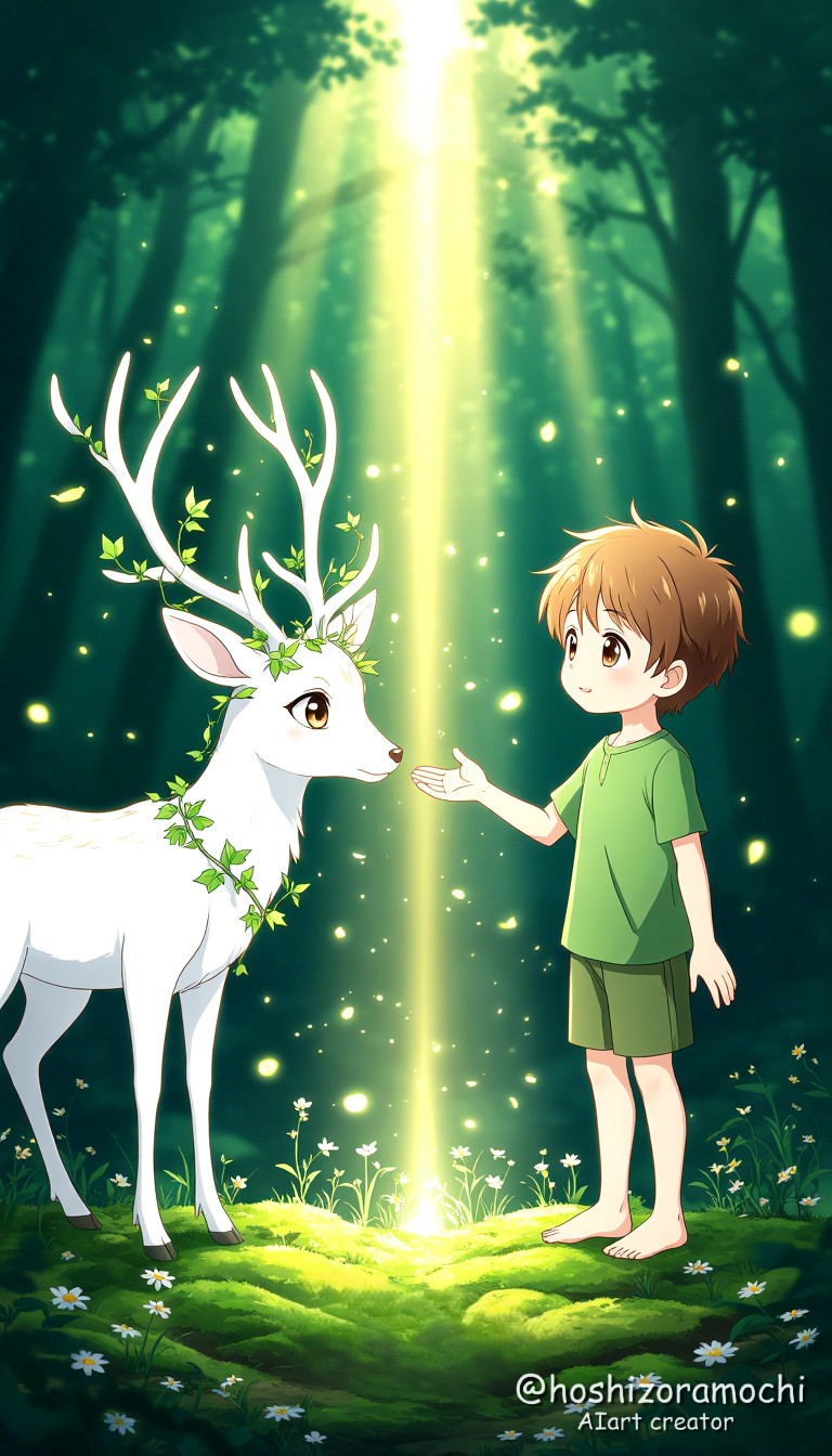 森の守り人と白い鹿の出会い - The Forest Guardian and the White Deer Encounter | の人気AIイラスト・グラビア