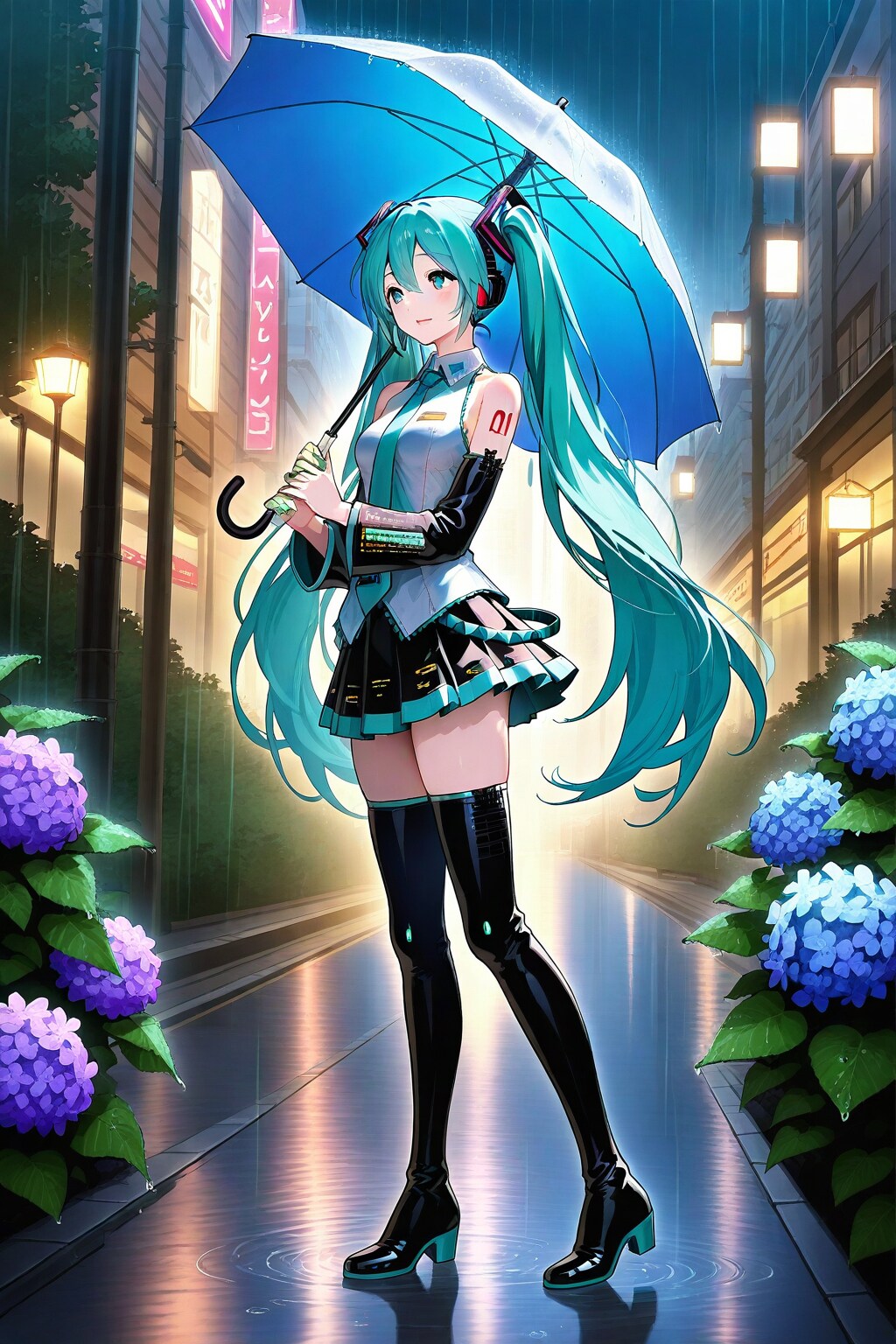 雨の情景　ミクと紫陽花の街