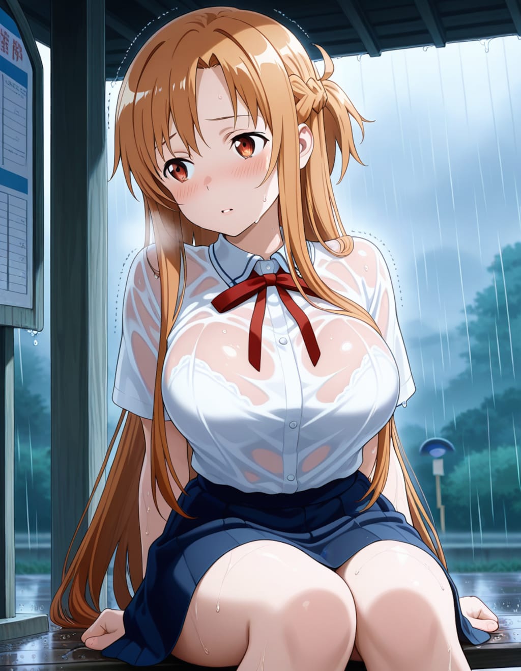 雨に降られたアスナさん