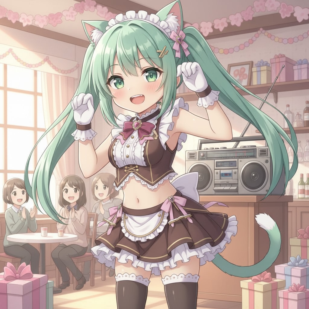 みどツイにゃん。2月13日 #世界ラジオデー。バレンタインメイド。 | の人気AIイラスト・グラビア