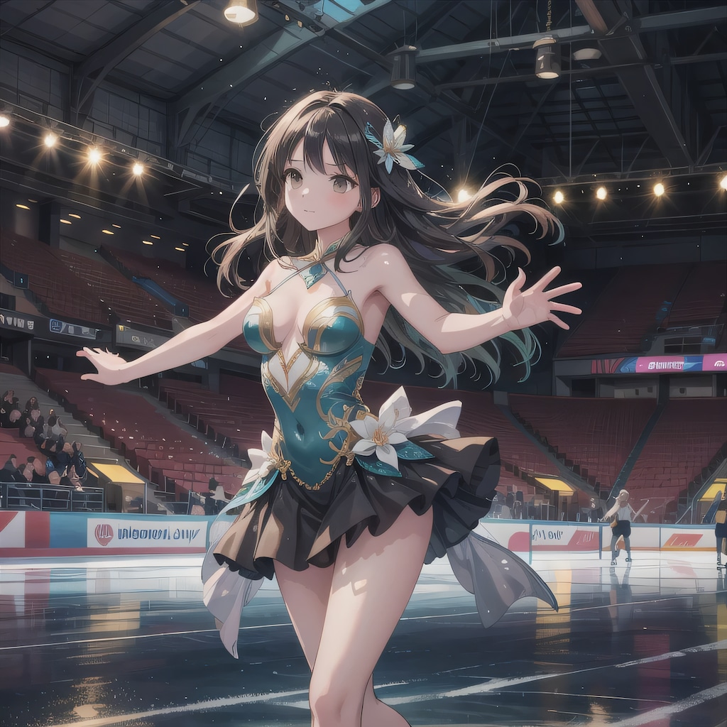 黒髪ロングでアイススケートの少女１６