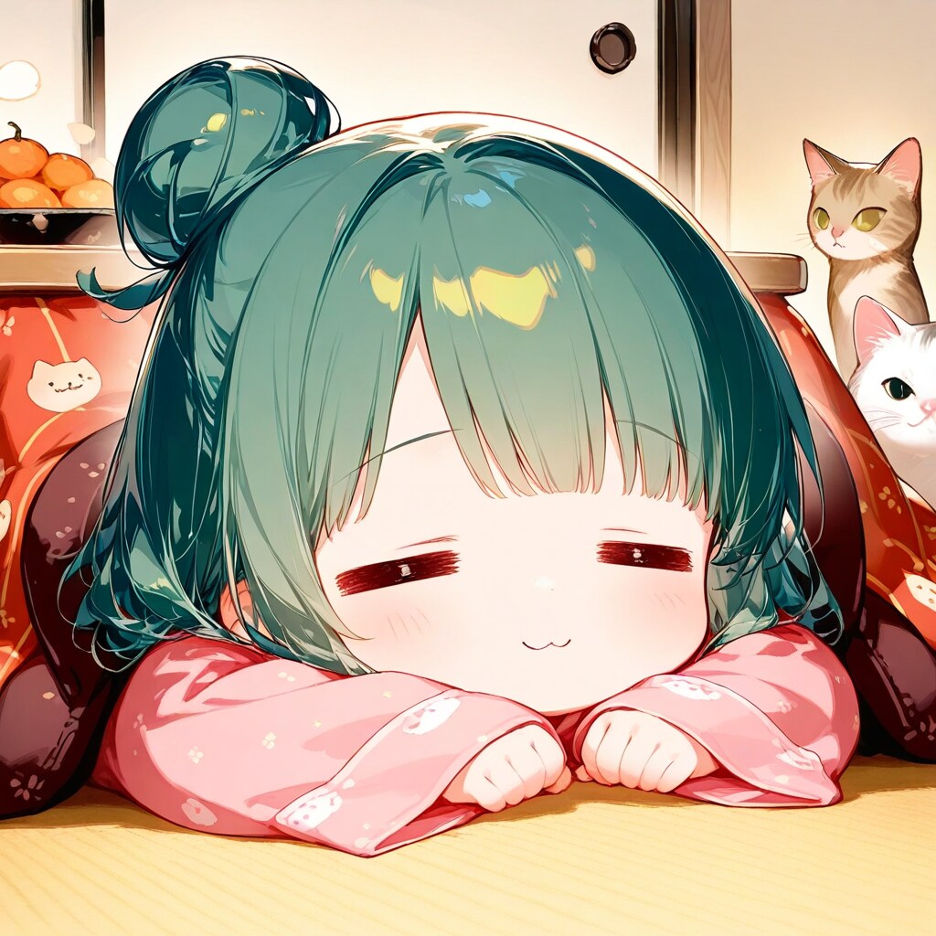 こたつと猫と緑髪ちゃん