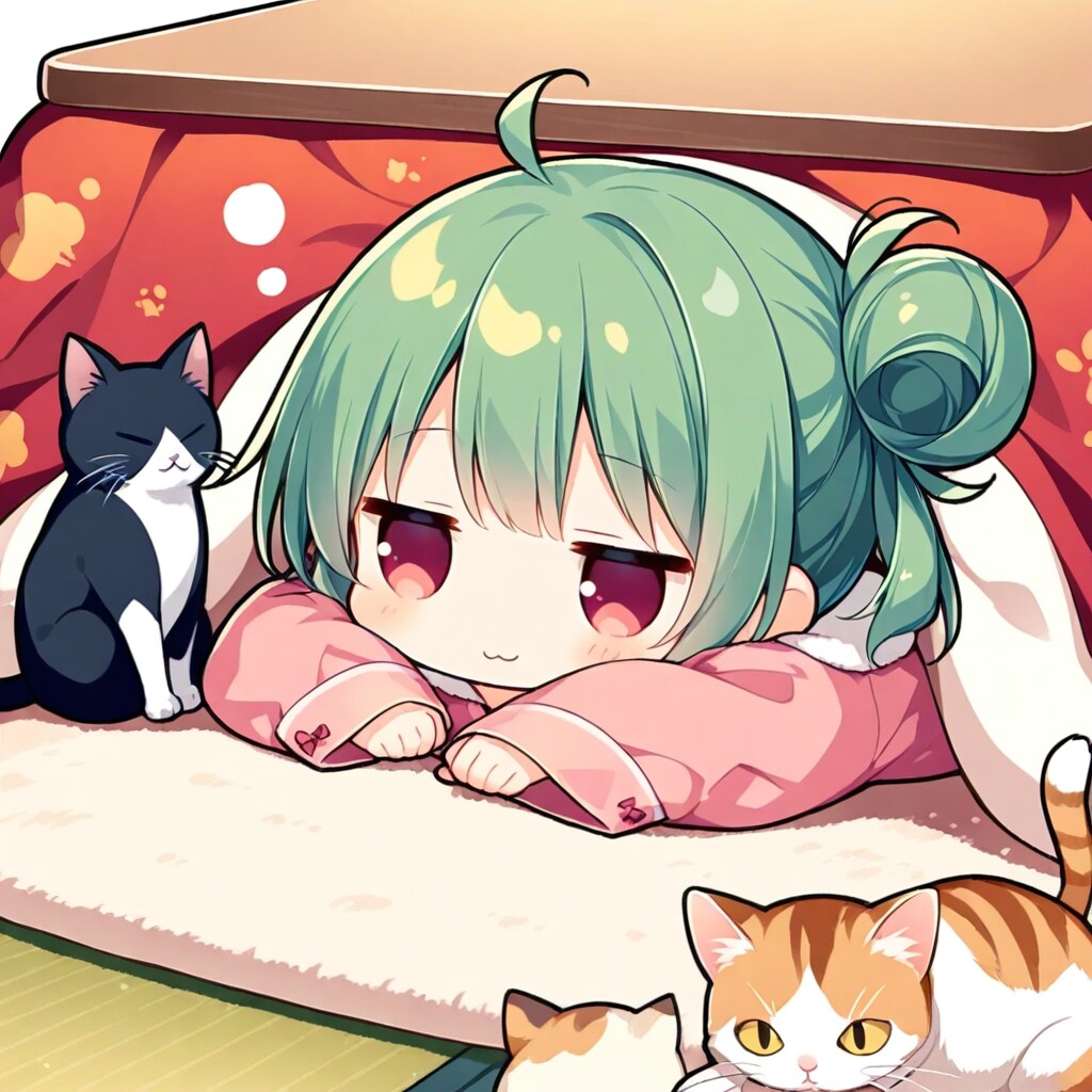こたつと猫と緑髪ちゃん