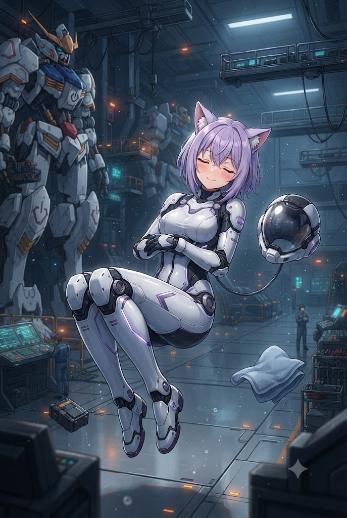 無重力で休息するパイロットスーツのシス