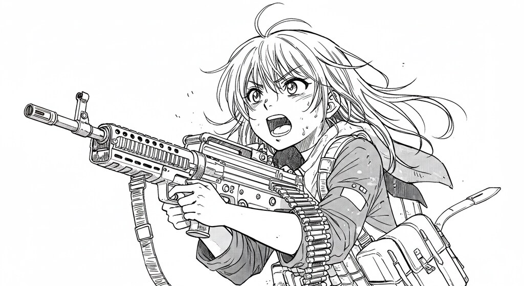 漫画っぽい武装JK (機関銃と少女⑨)