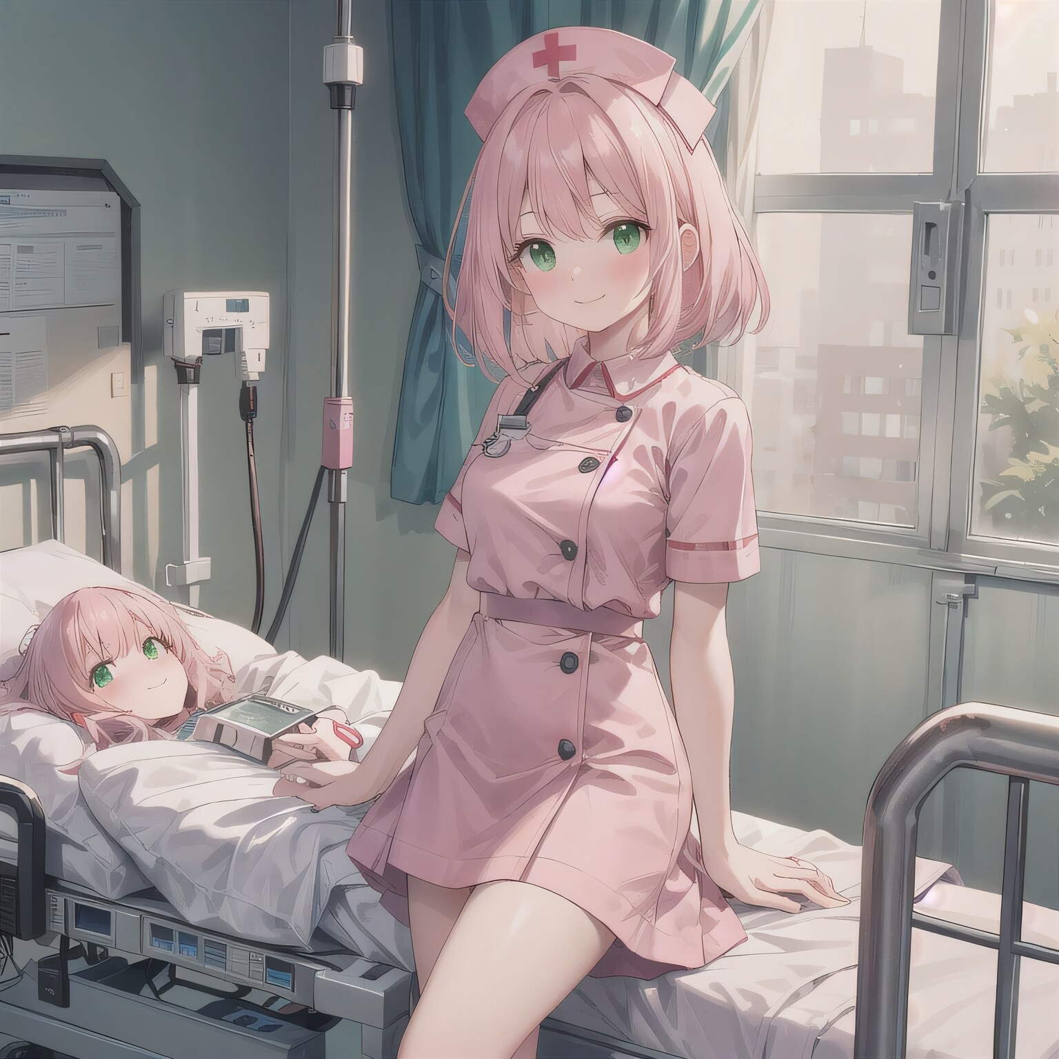 ピンク髪ボブで看護服の少女 | の人気AIイラスト・グラビア