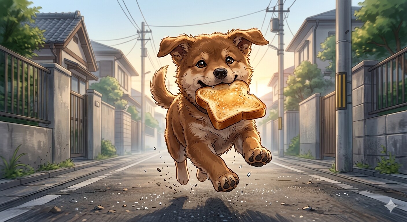 トーストランニングするワンちゃん