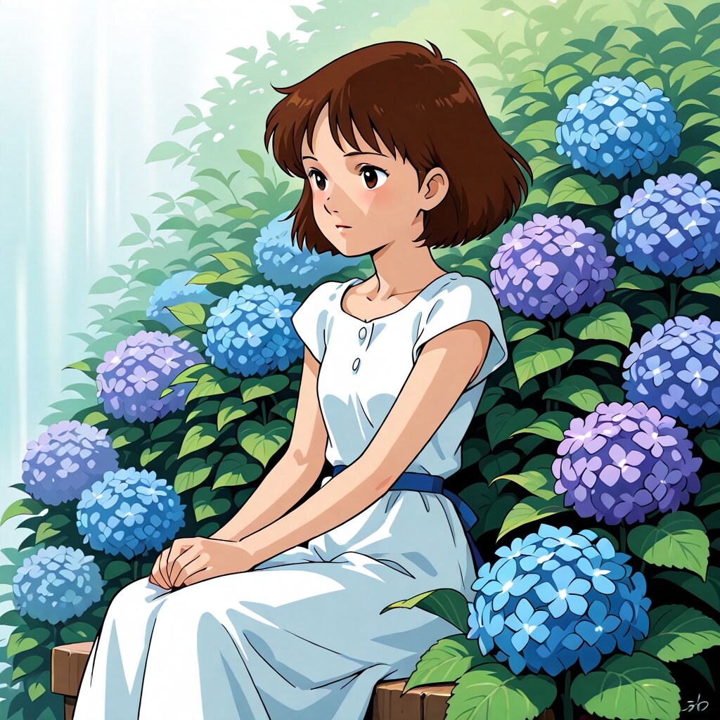 紫陽花と少女