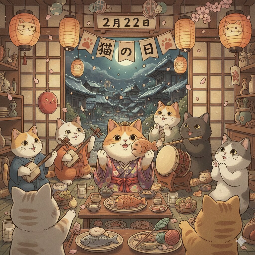 GEMINIが今日は猫の日って言うから画像生成してもらったら、こんなん出ました。（GEMINI）