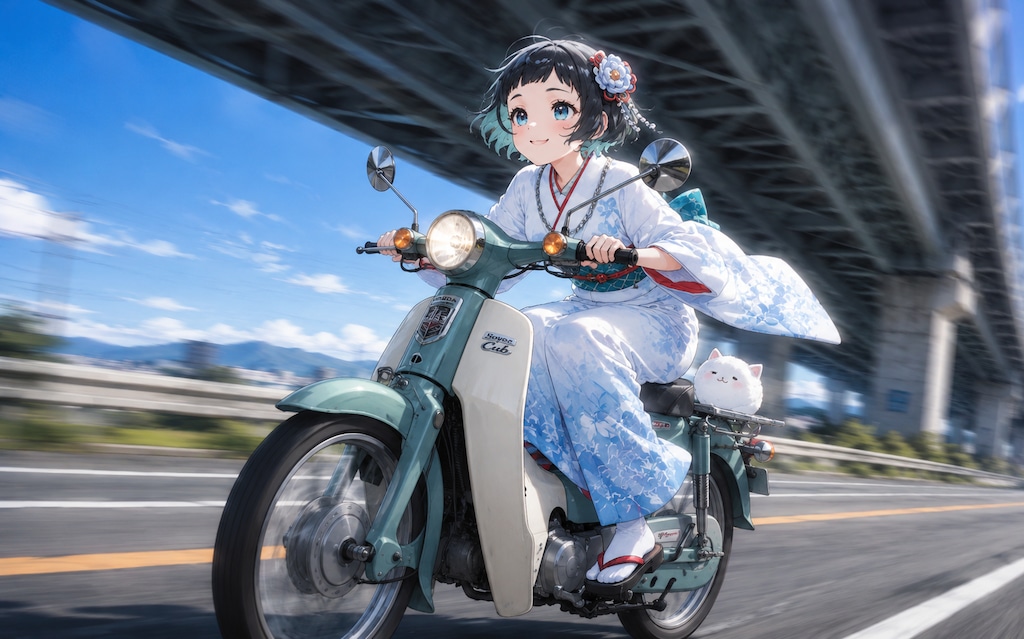 本田さんホンダのバイクで爆走！