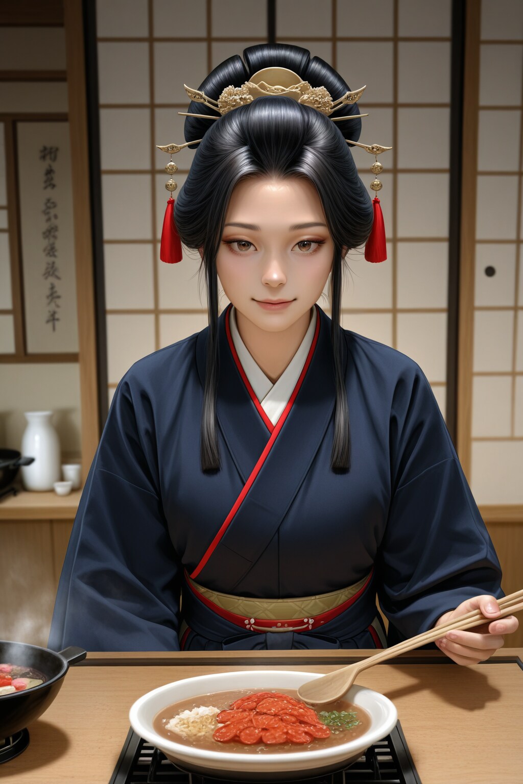日本の家庭料理で魅せる和風美人のグルメ情報 | の人気AIイラスト・グラビア