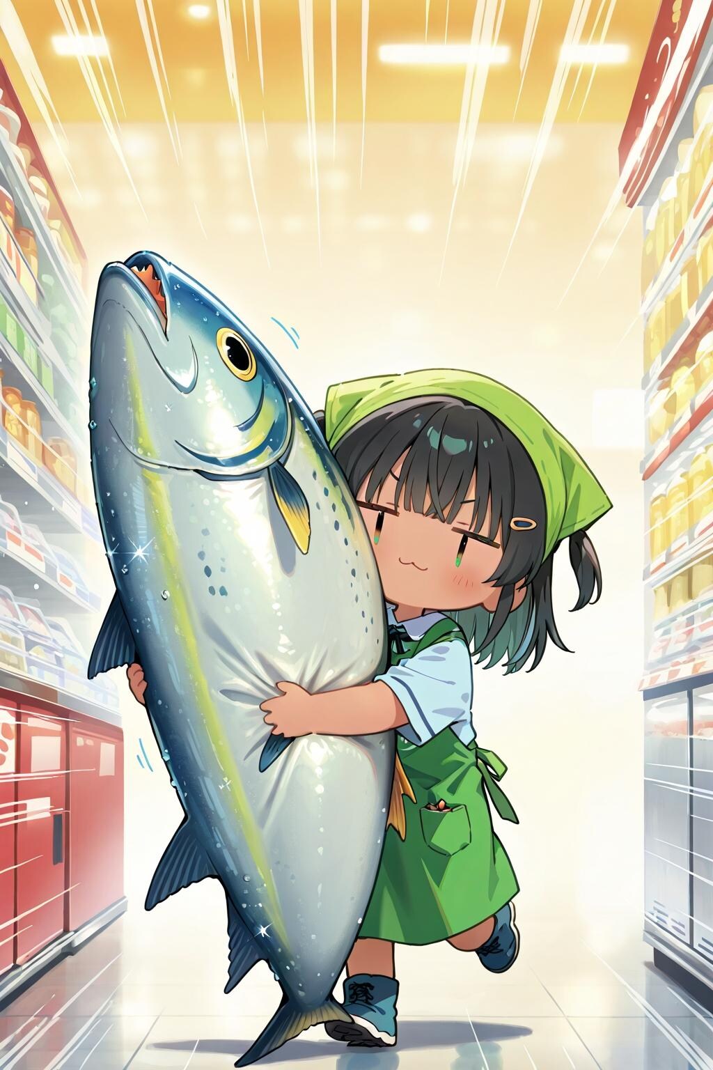 店内を駆け抜けるマグロ