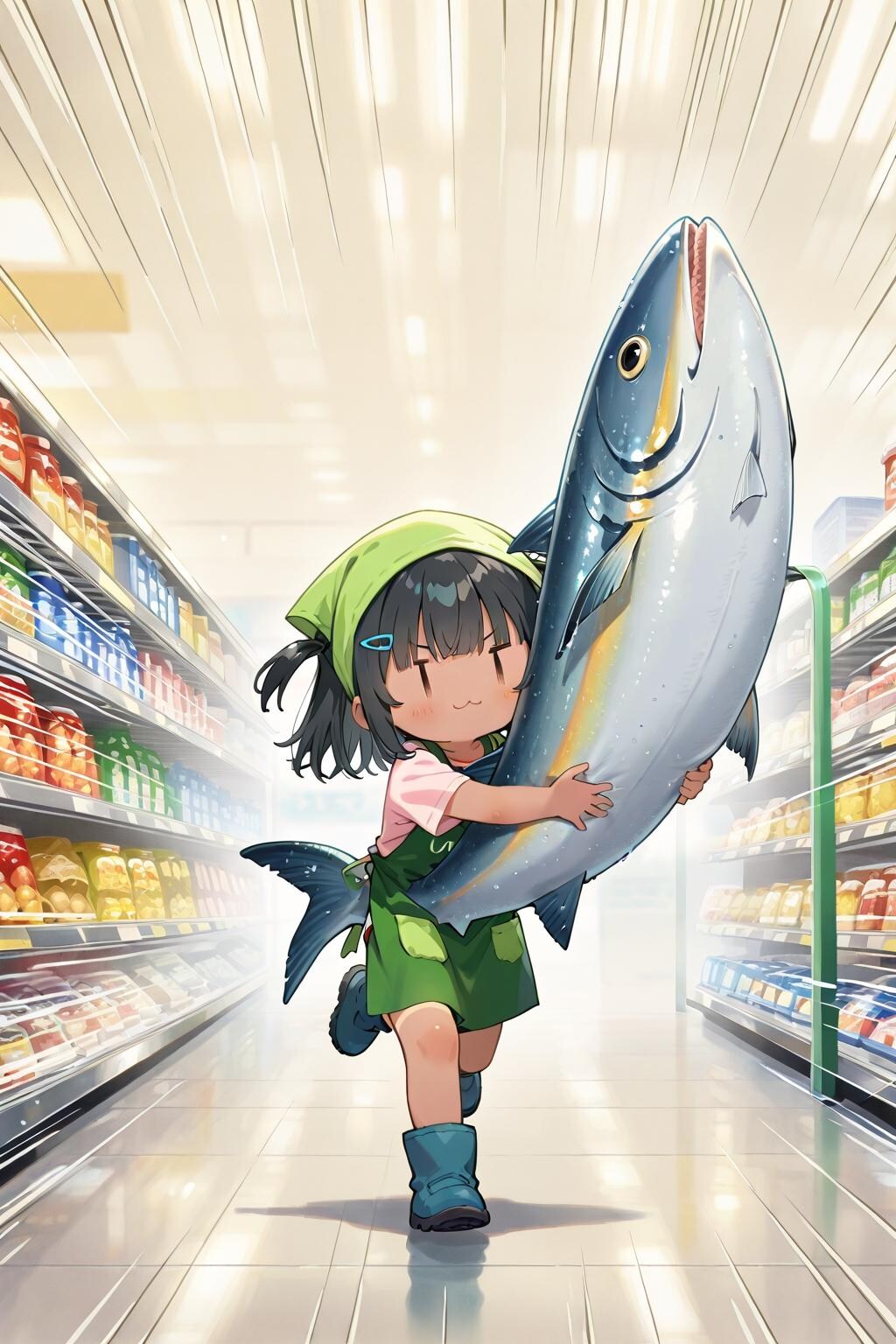 店内を駆け抜けるマグロ