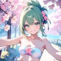 桜と水着と緑髪ちゃん 2枚目