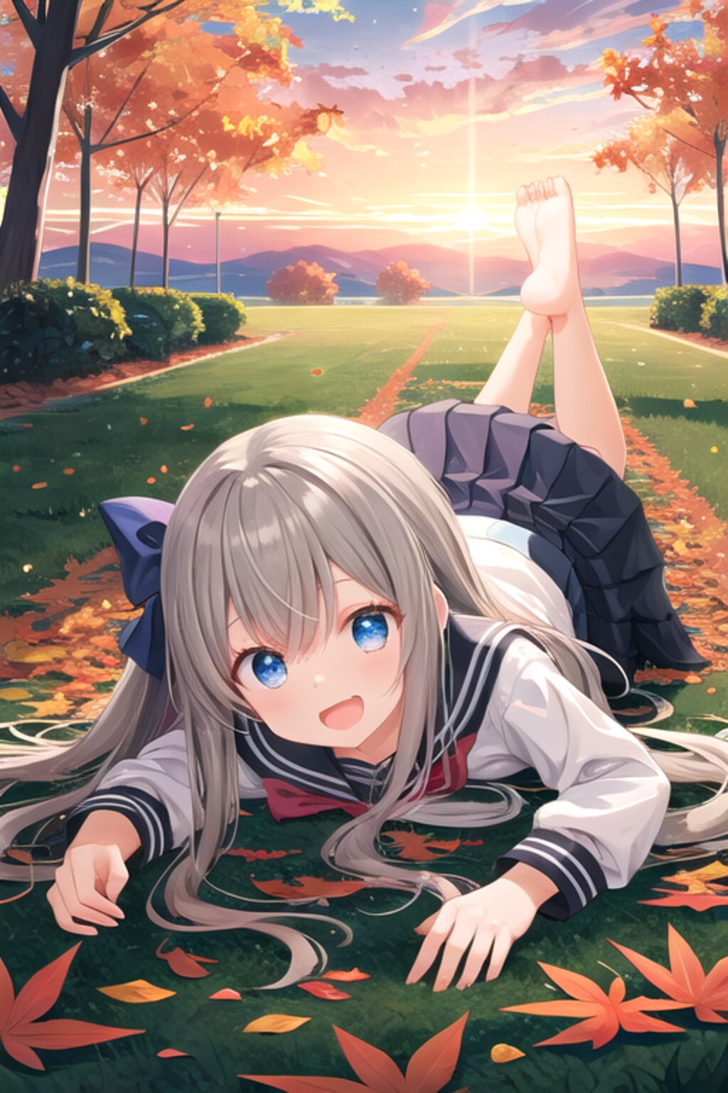 落ち葉に寝転ぶ女の子２