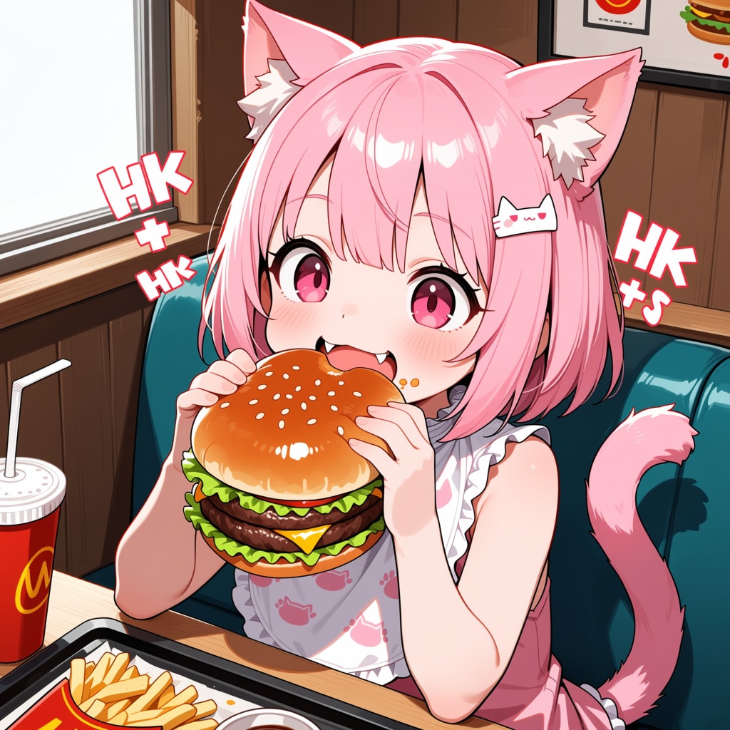 ねこちゃんとハンバーガー