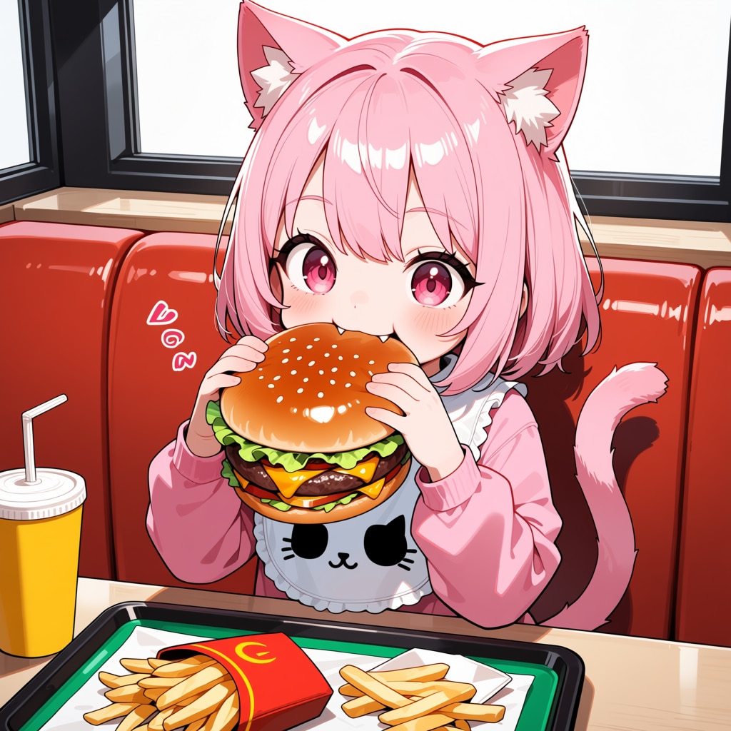 ねこちゃんとハンバーガー