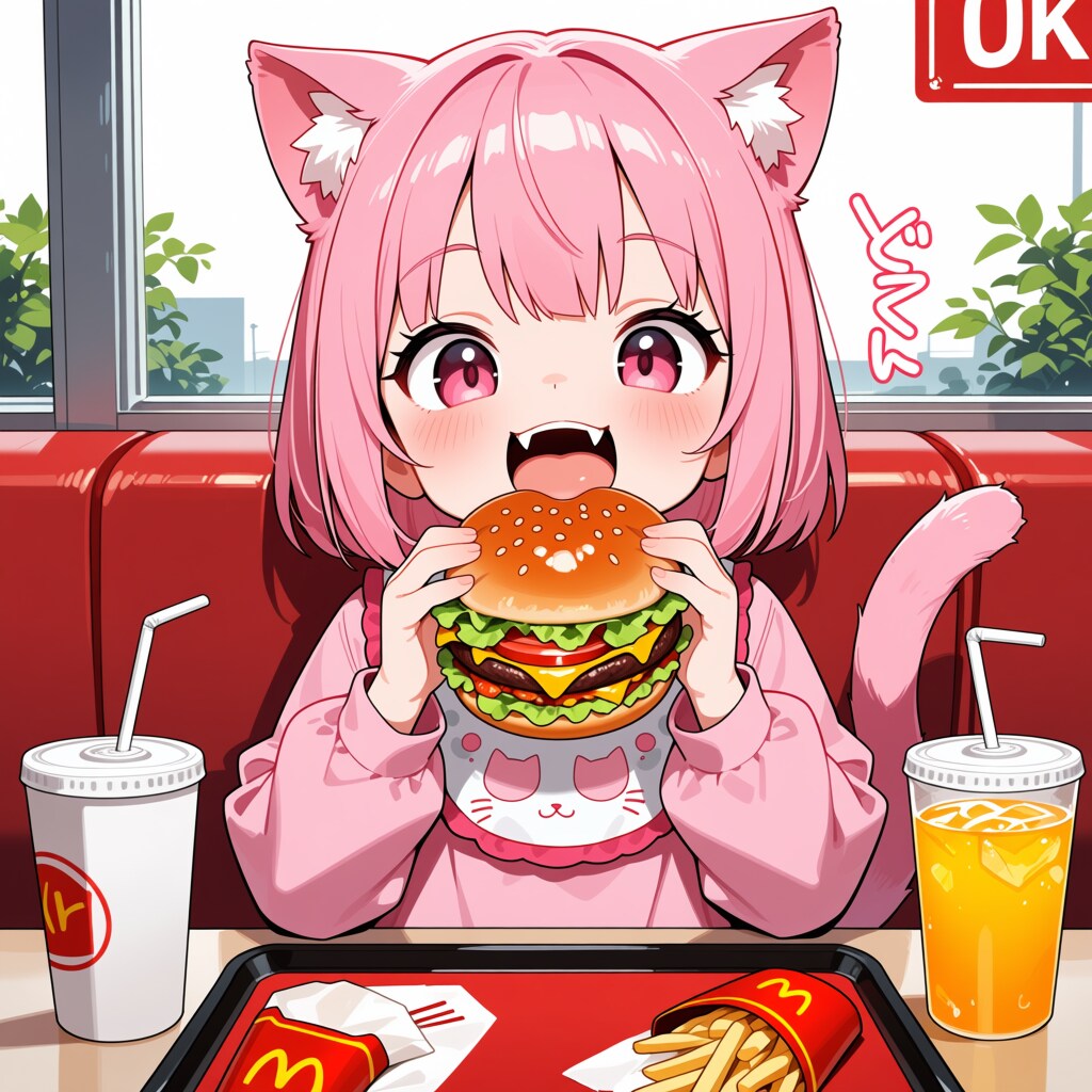ねこちゃんとハンバーガー