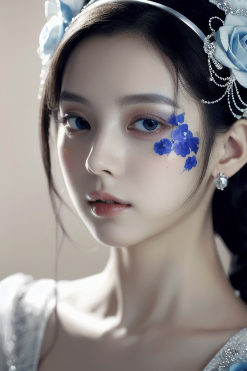 顔にペイントの美女