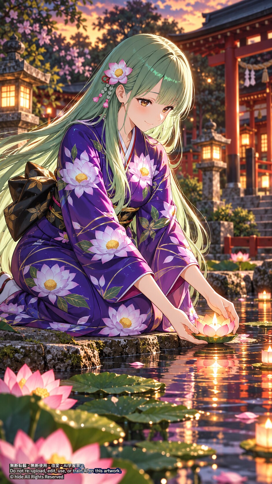🟢 ククリヒメさん、水辺に花を浮かべて | の人気AIイラスト・グラビア
