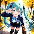 もしミクが学生だったら…秋の並木道でピース！ 2枚目