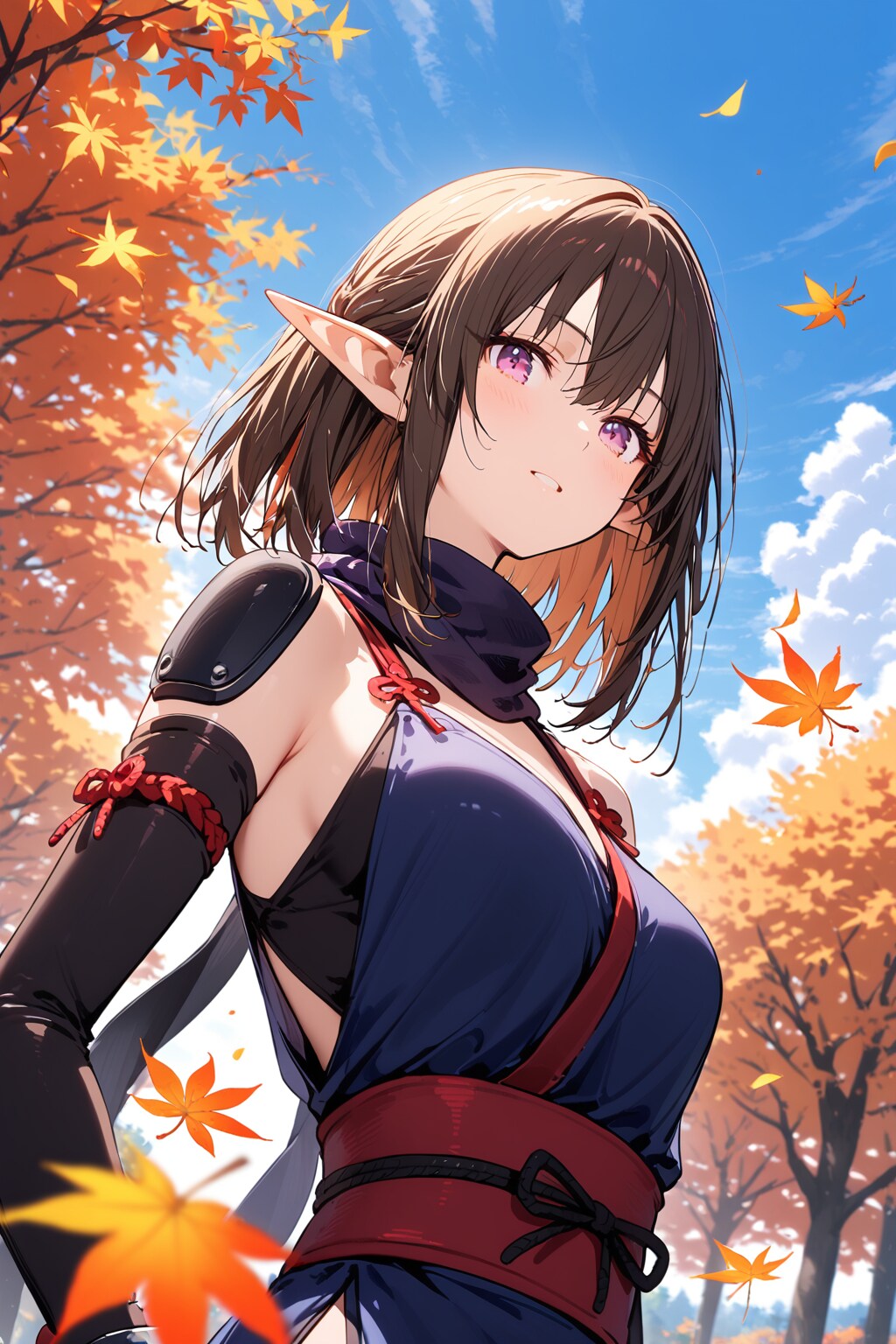 紅葉を楽しむエルフ耳の忍者