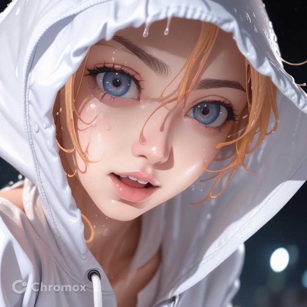 CG系外国人女性と夜間の急な雨