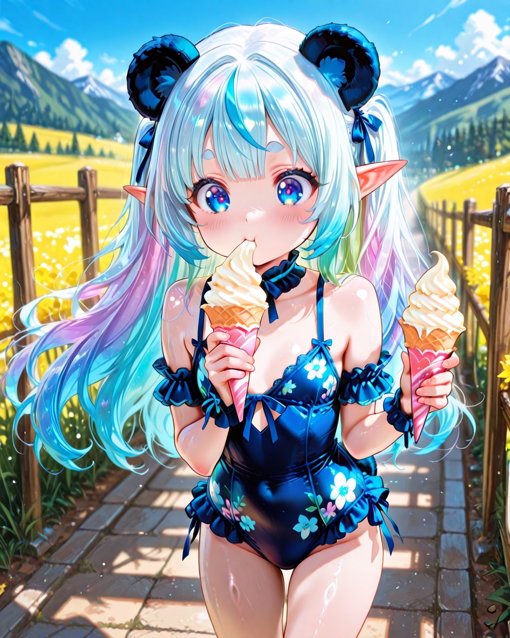 3枚）パンダ娘とソフトクリーム