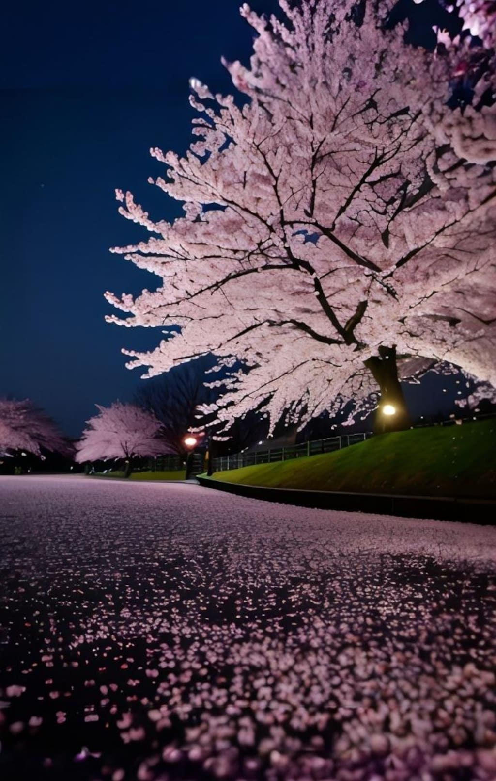 雪と夜桜