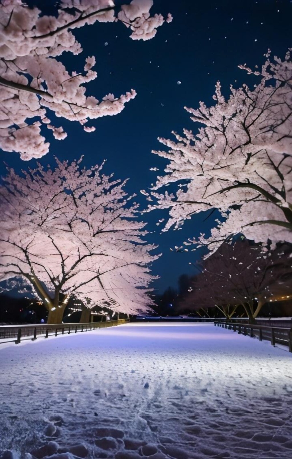 雪と夜桜