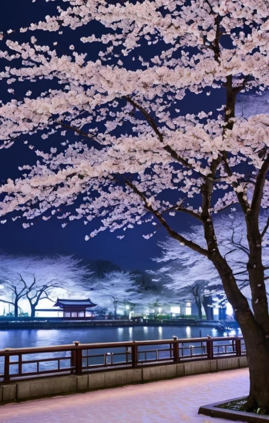 雪と夜桜
