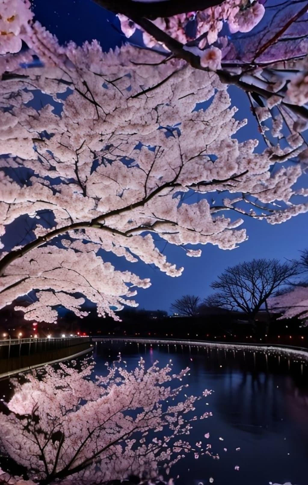 雪と夜桜