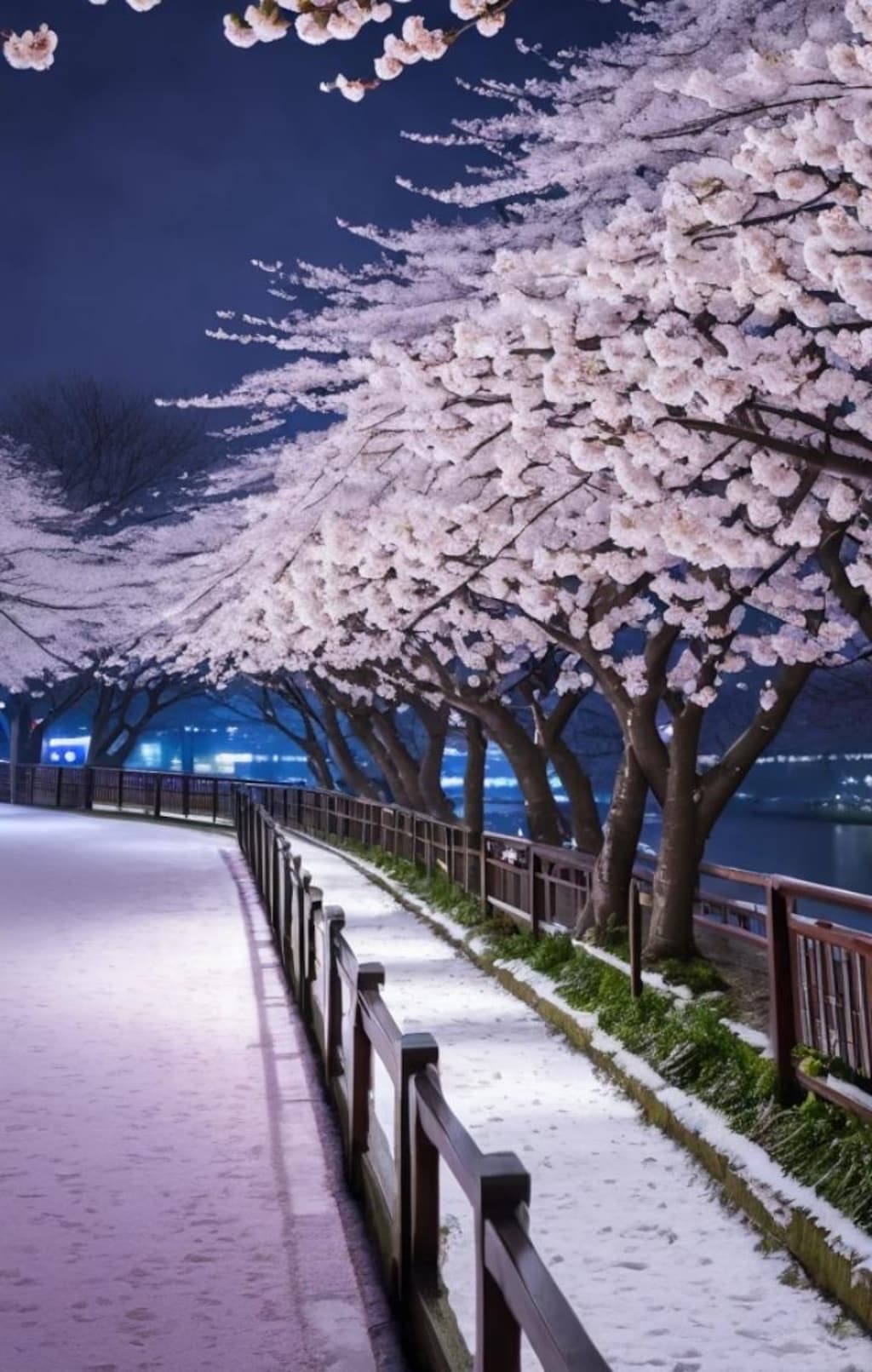 雪と夜桜