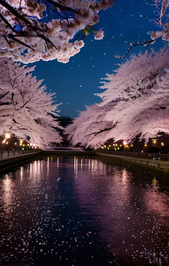 雪と夜桜