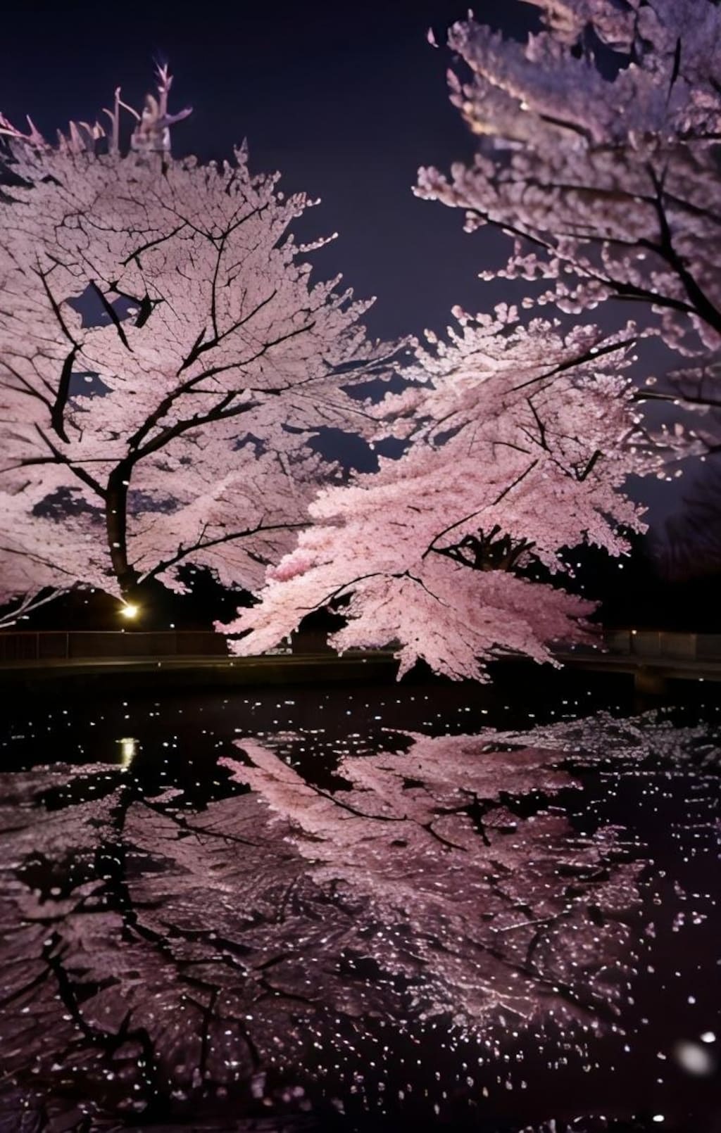雪と夜桜