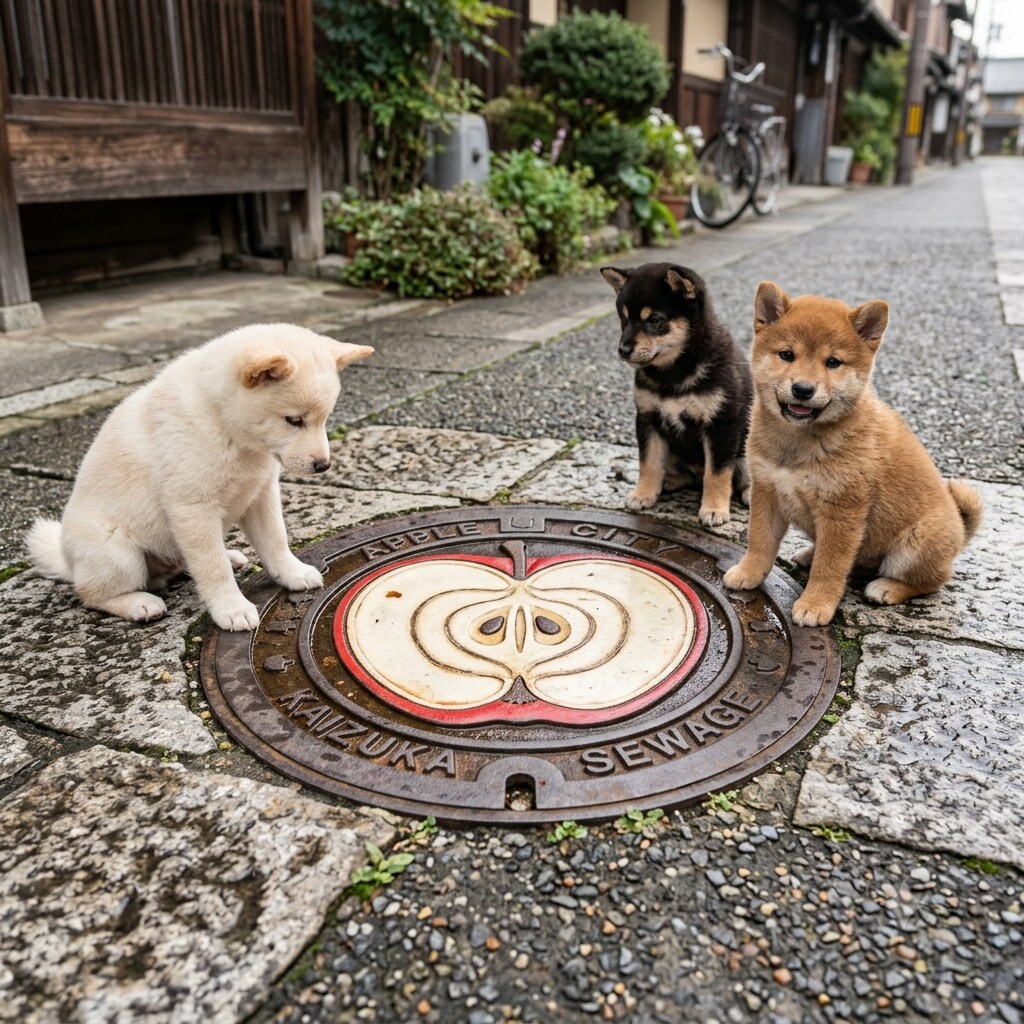柴犬とマンホール