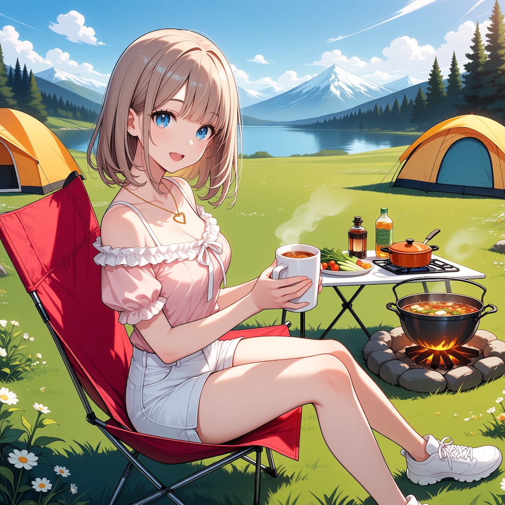 湖畔キャンプ(モデル：朝倉虹夏)