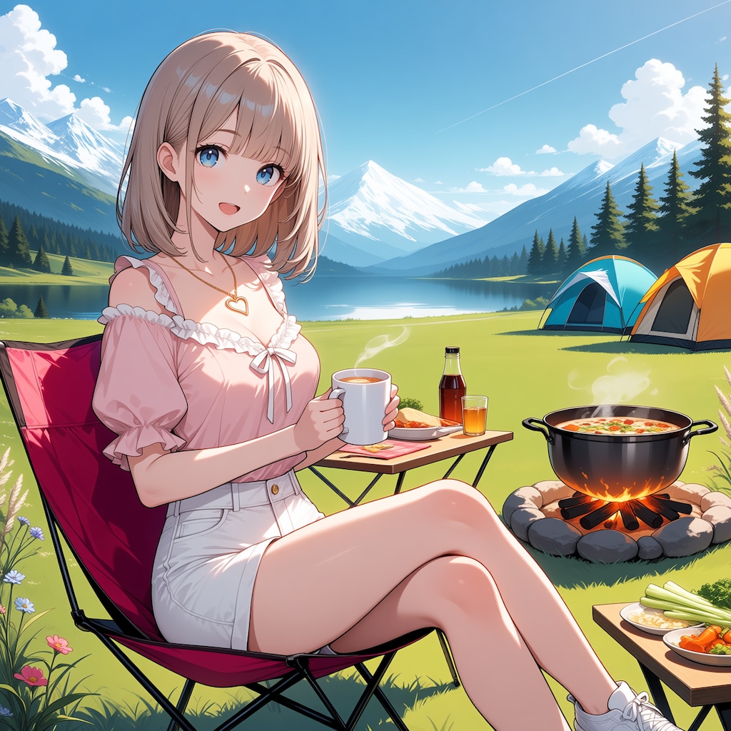 湖畔キャンプ(モデル：朝倉虹夏)