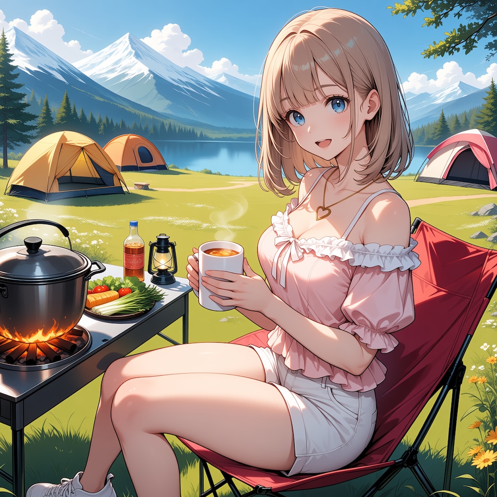 湖畔キャンプ(モデル：朝倉虹夏)