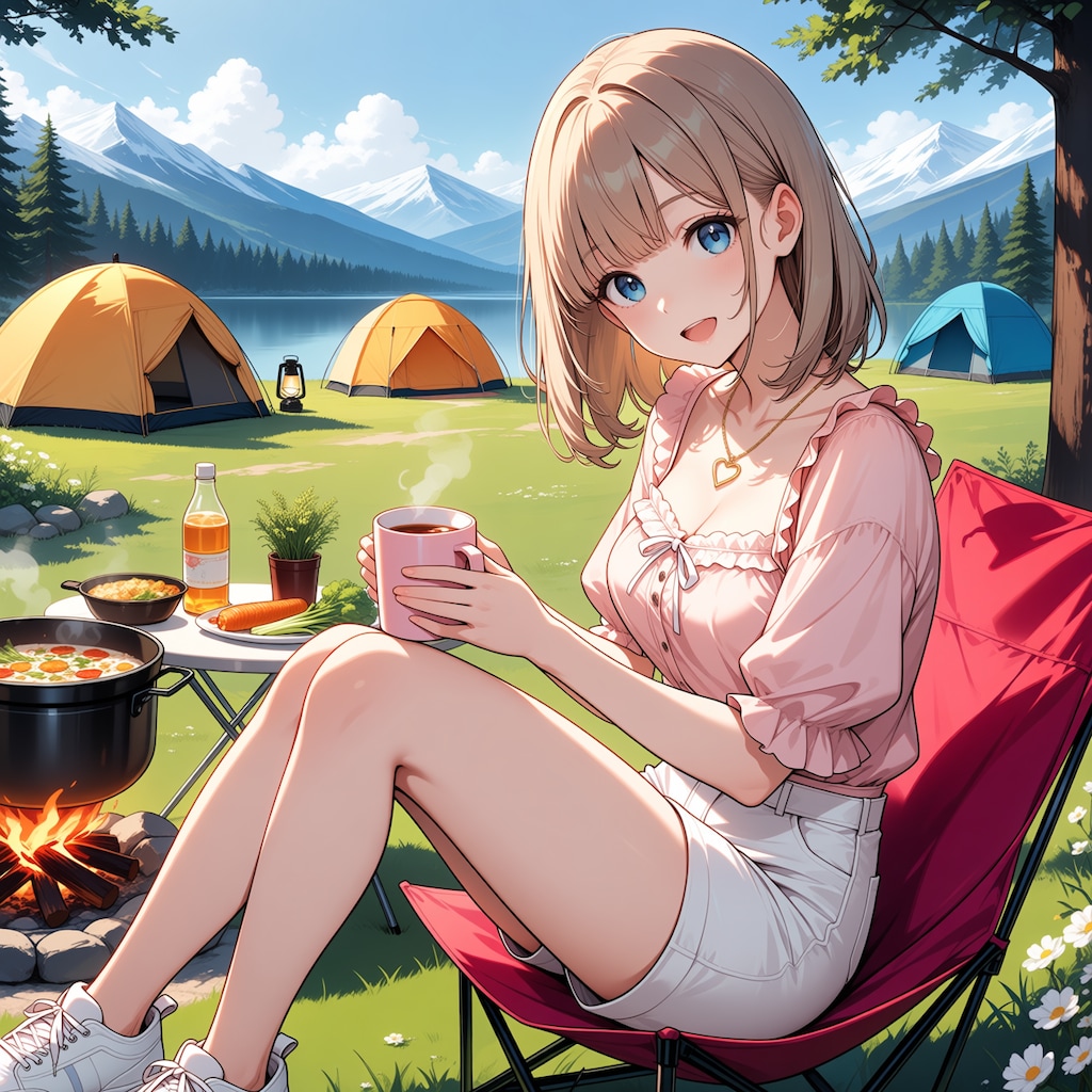 湖畔キャンプ(モデル：朝倉虹夏)