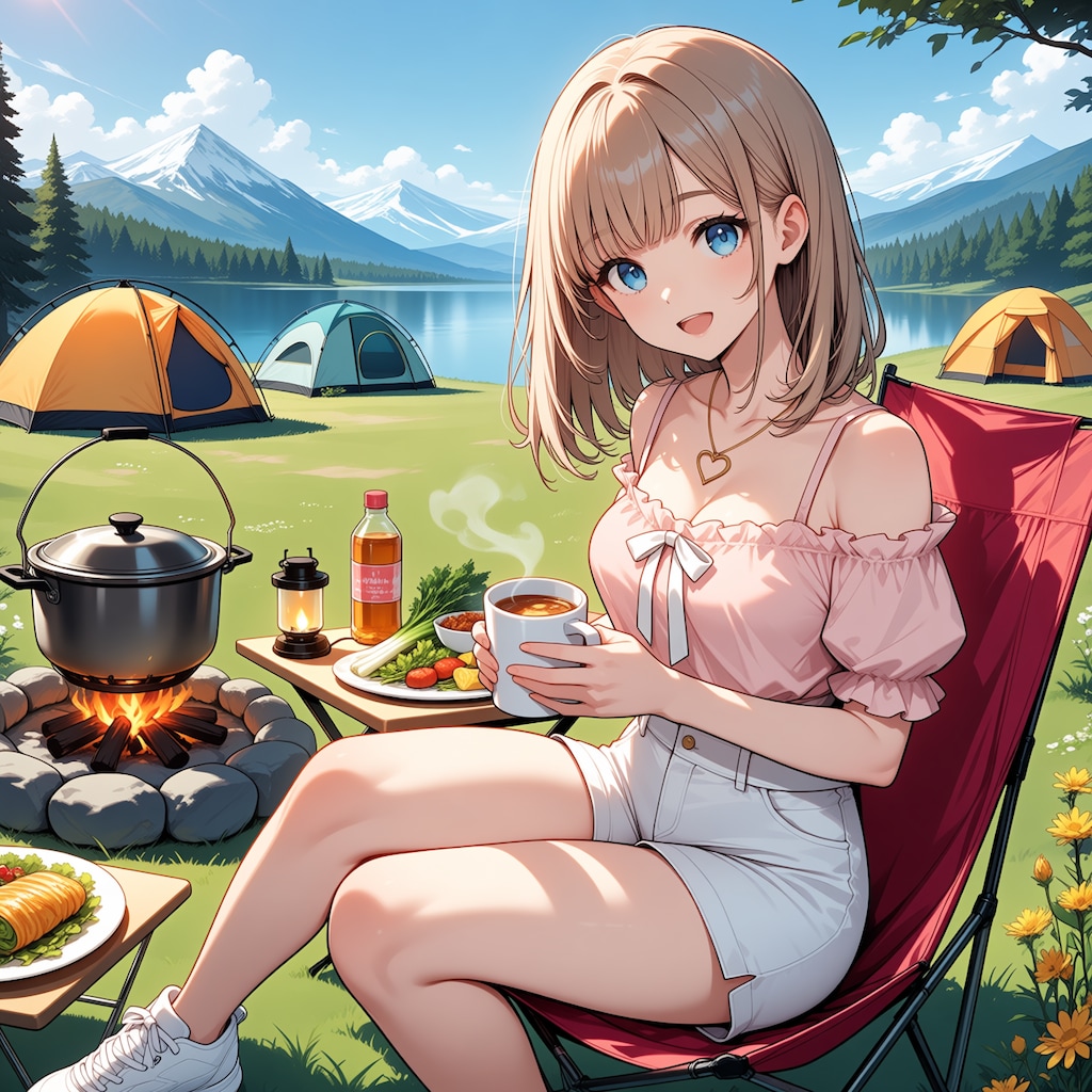 湖畔キャンプ(モデル：朝倉虹夏)