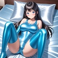 水色サテン旧型スクール水着長手袋サイハイソックスM字開脚 5枚目