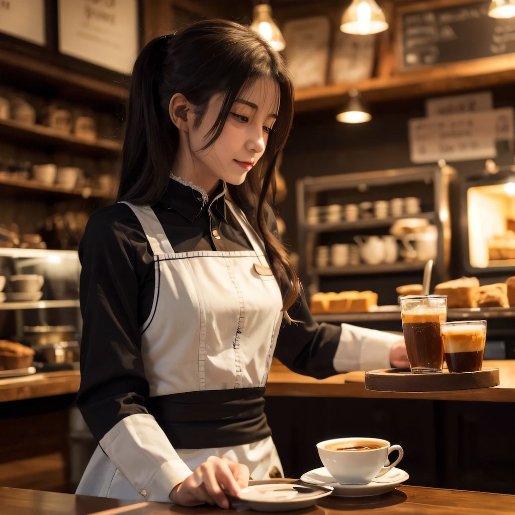 黒髪ロングでカフェの美女５０