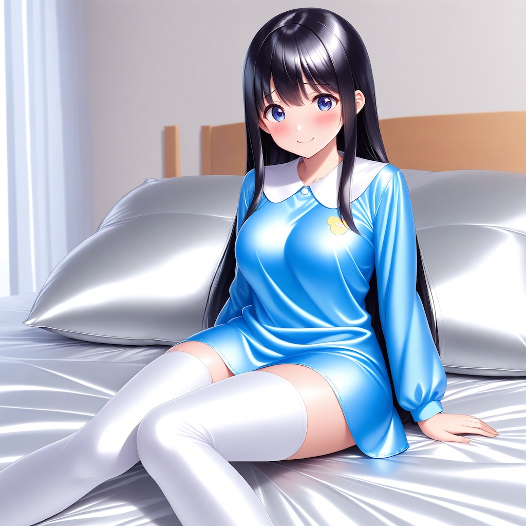 空色サテンスモック白サイハイソックス