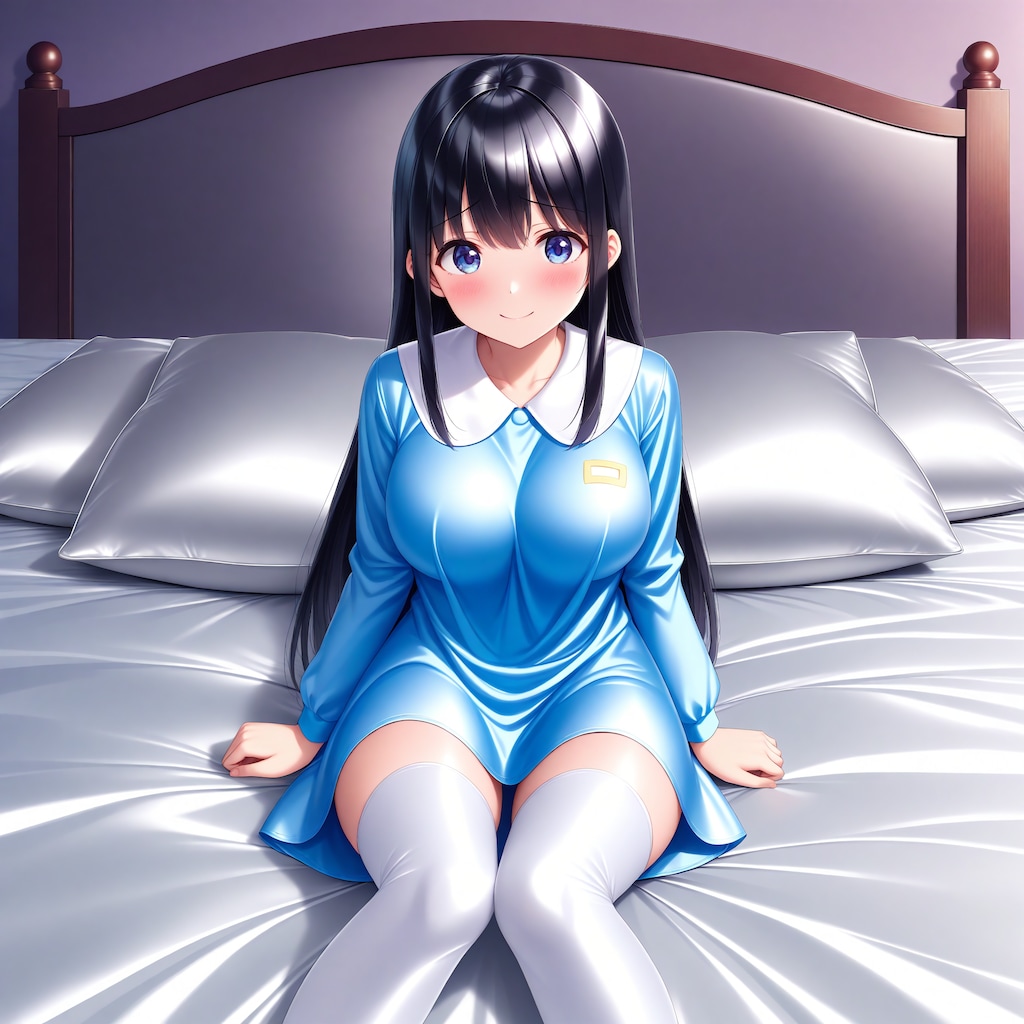 空色サテンスモック白サイハイソックス