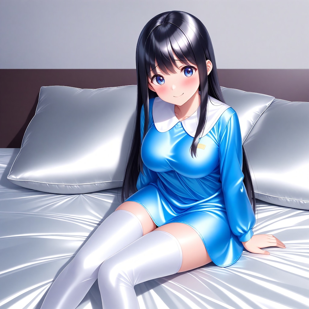 空色サテンスモック白サイハイソックス