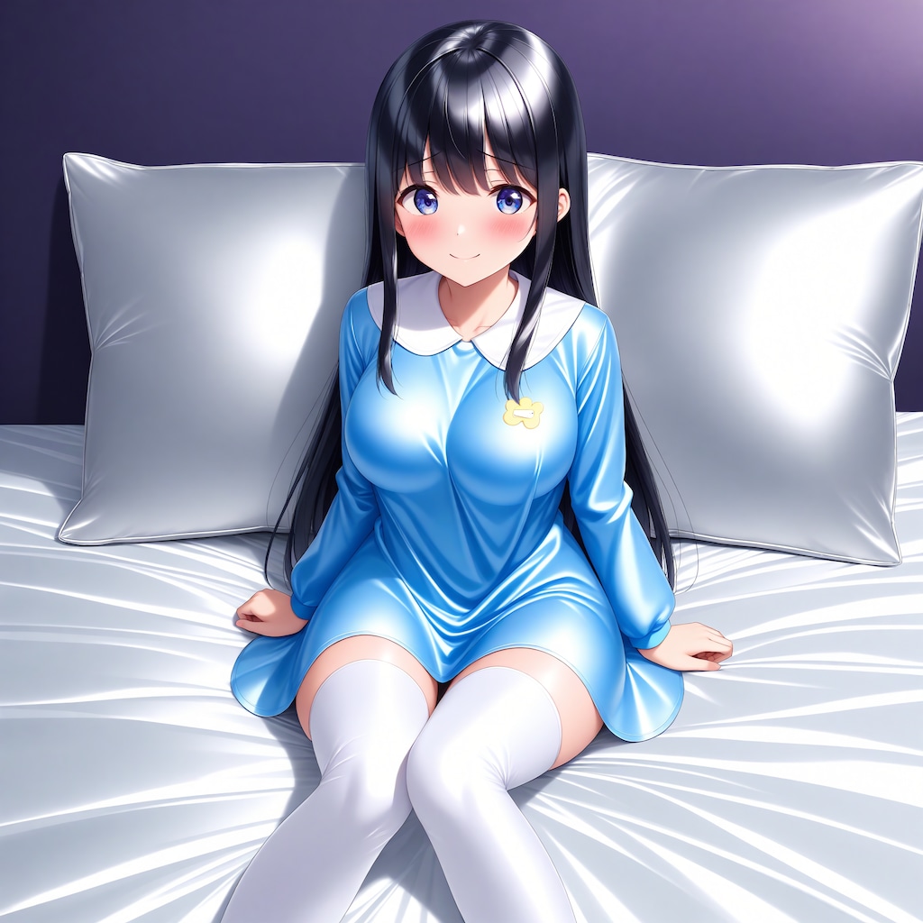 空色サテンスモック白サイハイソックス