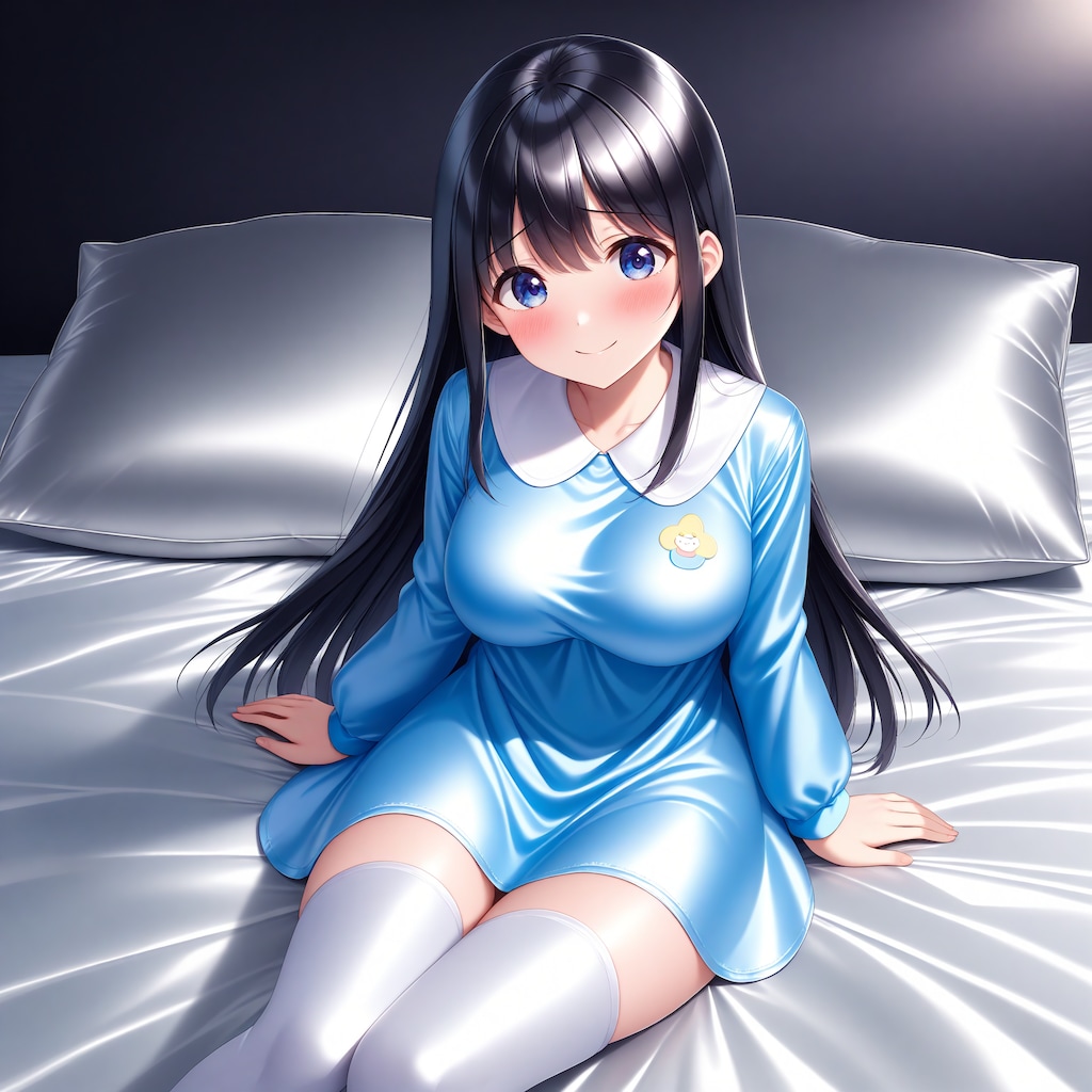 空色サテンスモック白サイハイソックス