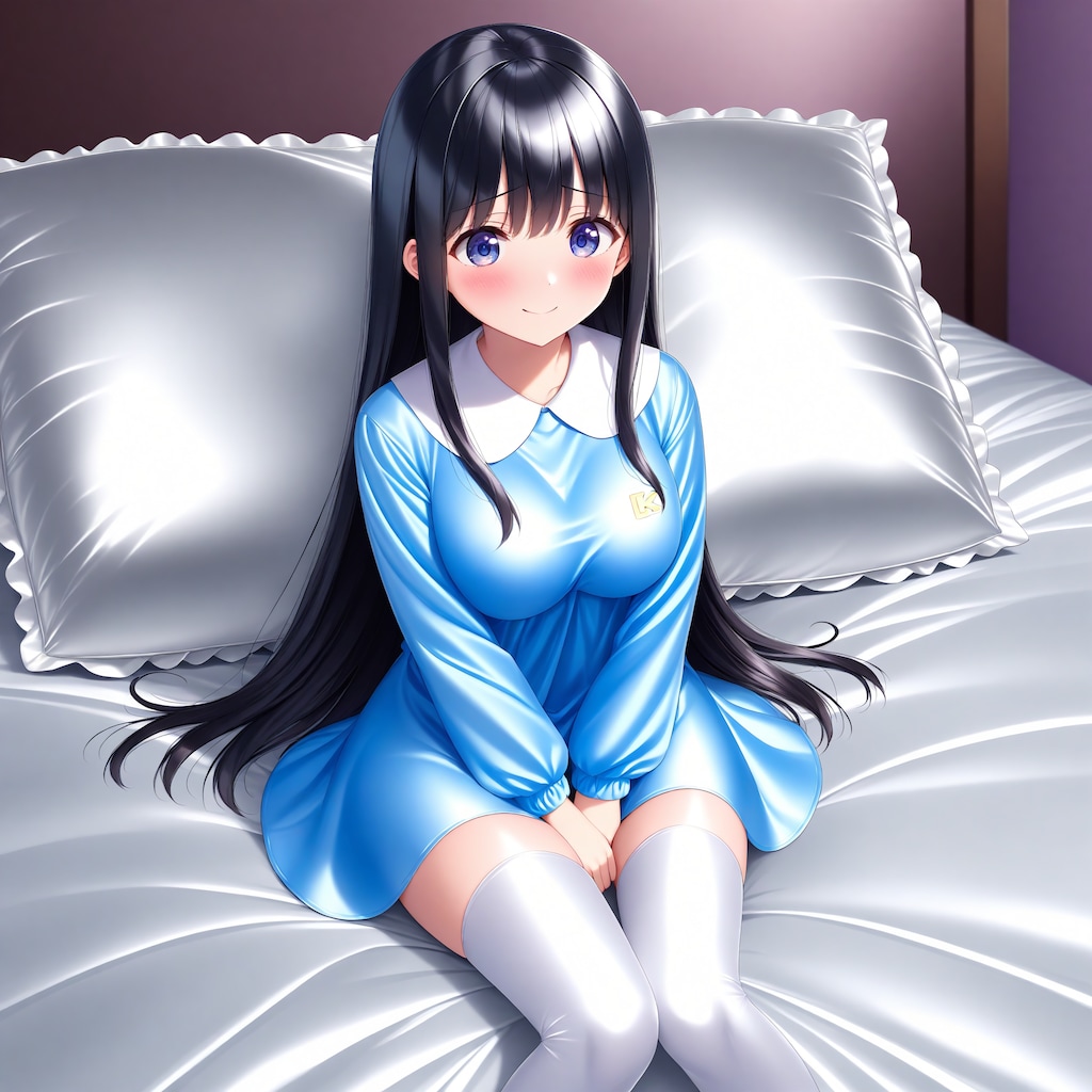 空色サテンスモック白サイハイソックス